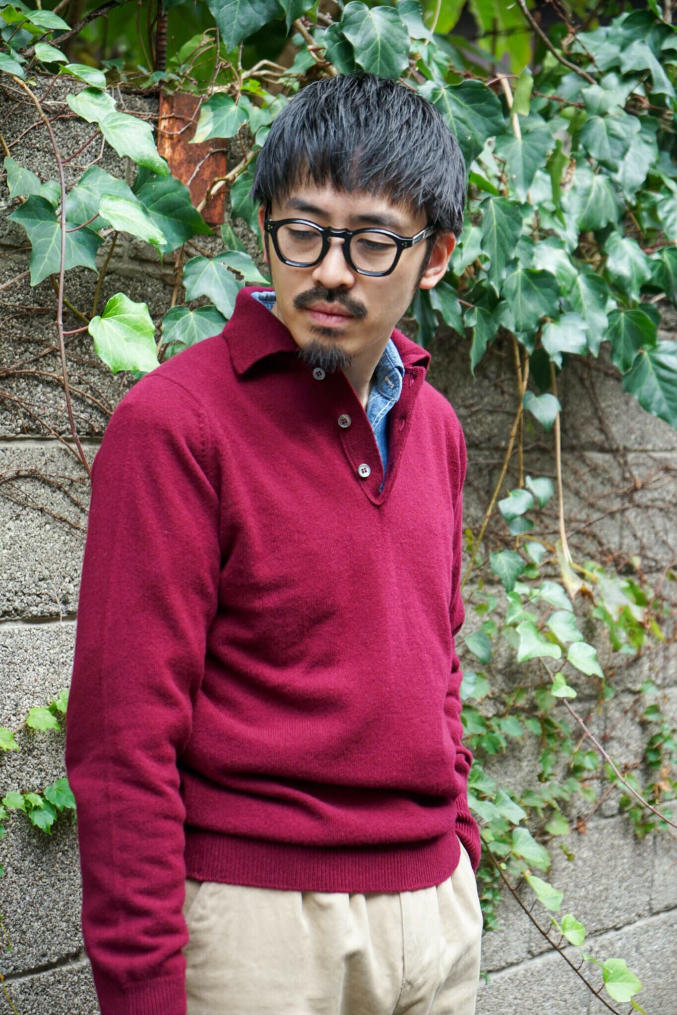 KENNETH FIELD × WILLIAM LOCKIE ニットポロ William Lockie LAMBS POLO KNIT（BORDEAUX） | ARCH ONLINE SHOP