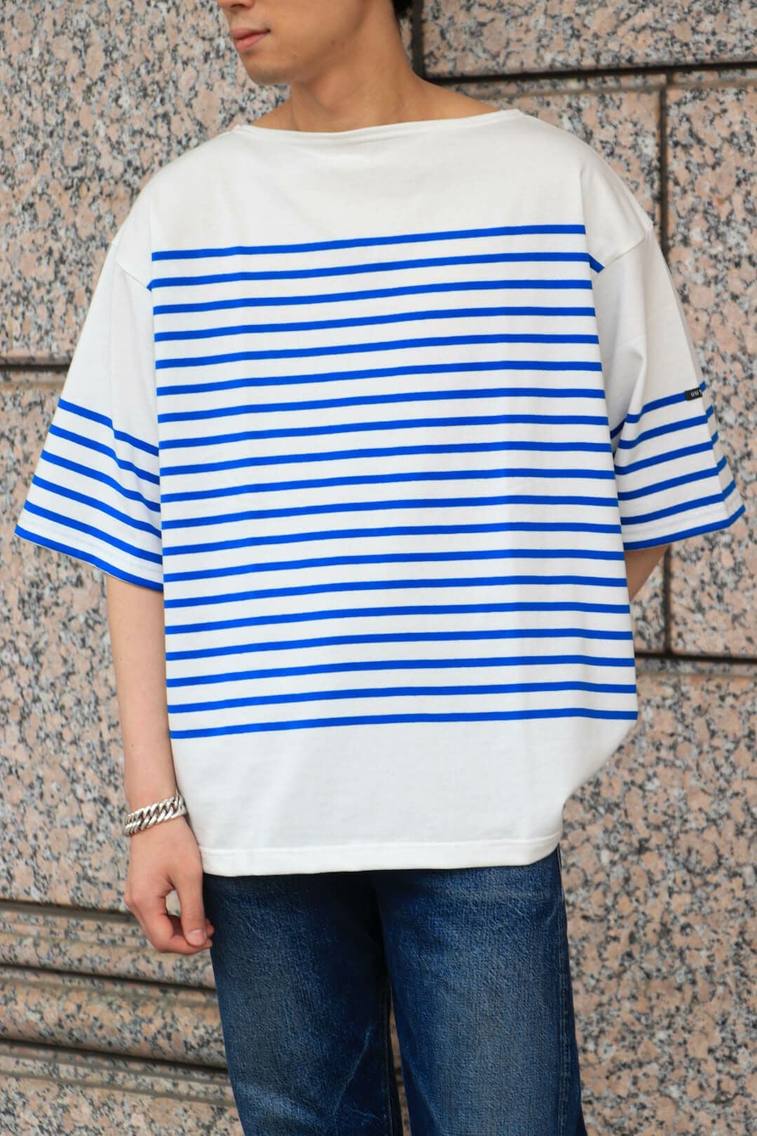 Outil ネイビー・ホワイトストライプ バスクシャツ サイズ3 TRICOT AAST SHORT（OFF × IMPERIAL BLUE） | ARCH ONLINE SHOP