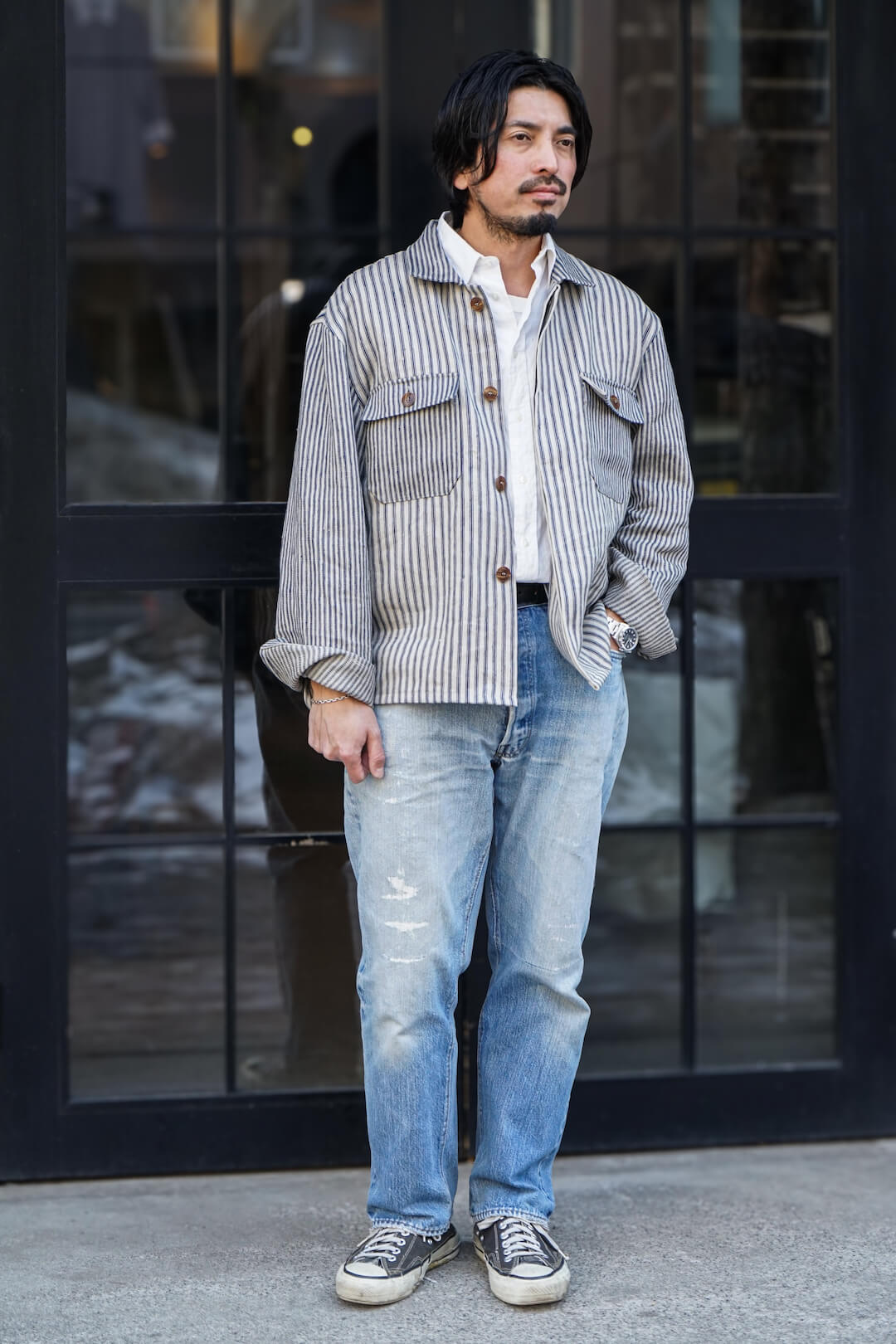 VINTAGE FARMERS LINEN STRIPE CHINCH BACK BLOUSON | ARCH ONLINE SHOP